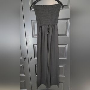 Strapless Smocked Wide-Leg Jumpsuit — Black